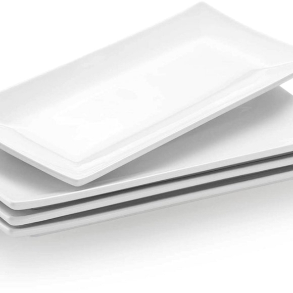 WHITE PORCELAIN RECTANGULAR 10" DINNER APPETIZER DESSERT PLATES SET OF 4  NWT - Picture 3 of 6